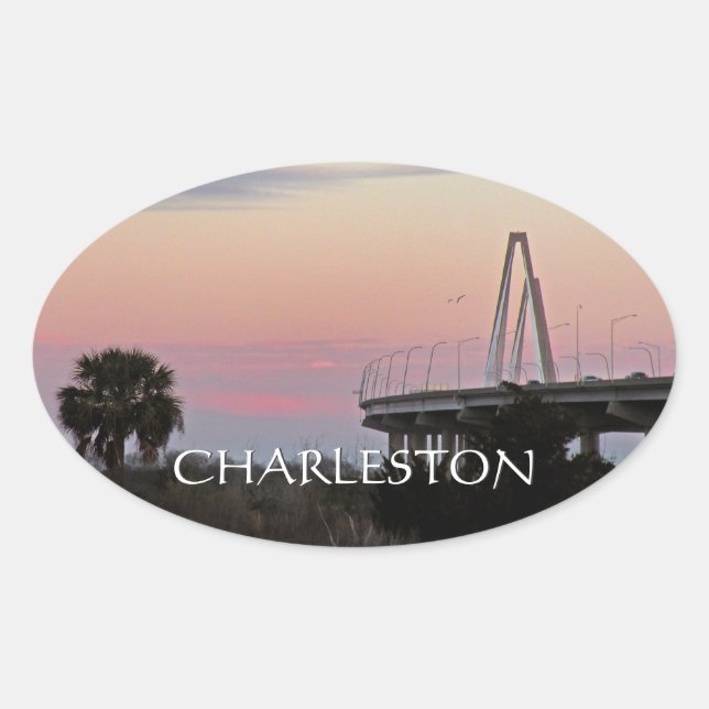 Adesivo Oval Charleston Cooper Bridge Sunset Sticker (Frente)