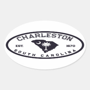 Adesivo Oval Charleston South Carolina Flag Map Souvenirs