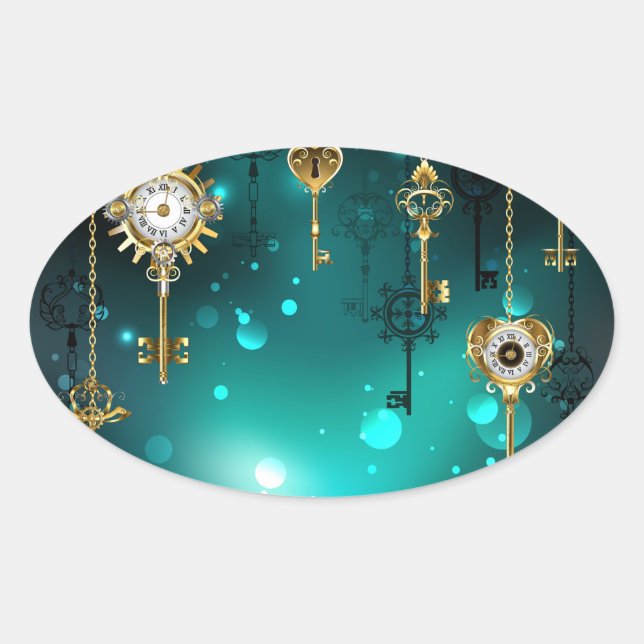 Adesivo Oval Chaves de Esqueleto Anticas em Fundo Verde (Frente)