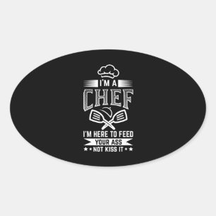 Adesivo Oval Chef Aqui Alimenta Não Beija Cozinhar Sobre Presen
