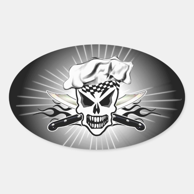 Adesivo Oval Chef Skull e Chef Chef Chaming 2 (Frente)