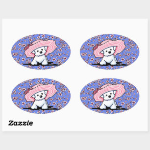 Adesivo Oval Cherry Blossoms Bichon