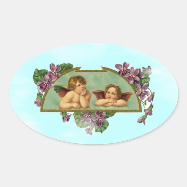 Adesivo Oval Cherubs Mantendo Vigilância Do Céu (Frente)