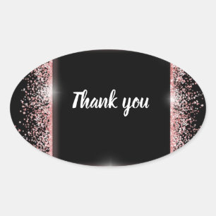 Adesivo Oval Chic Black and Pink Gliter Obrigado Stickers