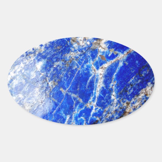 Adesivo Oval Chic Modern Blue Marble Stone (Frente)