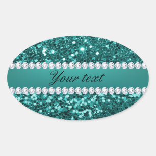Adesivo Oval Chic Teal Faux Glitter e Diamantes