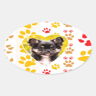 Adesivo Oval Chihuahua Heart Paw Prints