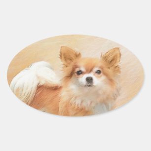 Adesivo Oval Chihuahua Pintura De Cachorro De Cabelo Longo