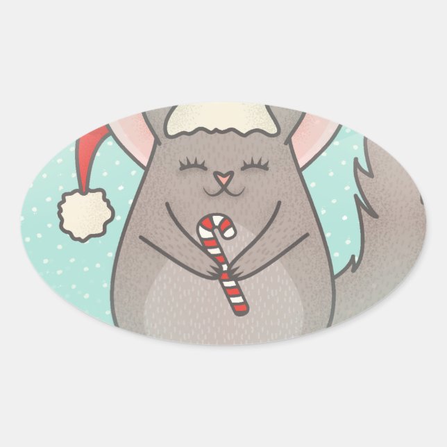 Adesivo Oval chinchillas de natal (Frente)