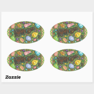 ADESIVO OVAL CHOCOLATE LESTE BUNNY, PINTINHO, OVOS, JELLY BEANS