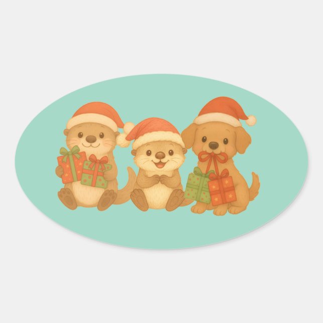 Adesivo Oval Christmas Friends Sticker (Frente)