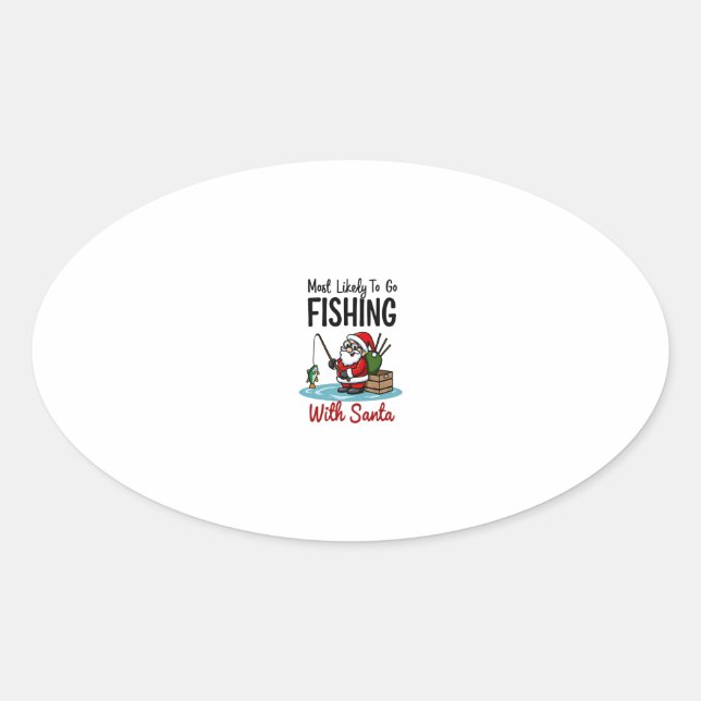 Adesivo Oval Christmas Merry Christmas For Gift Fishing Santa ( (Frente)