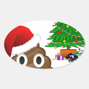 Adesivo Oval christmas poo emoji