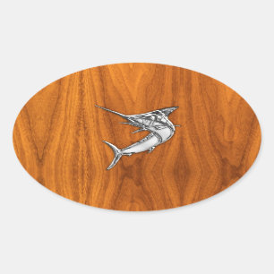 Adesivo Oval Chrome Marlin no Teak Wood