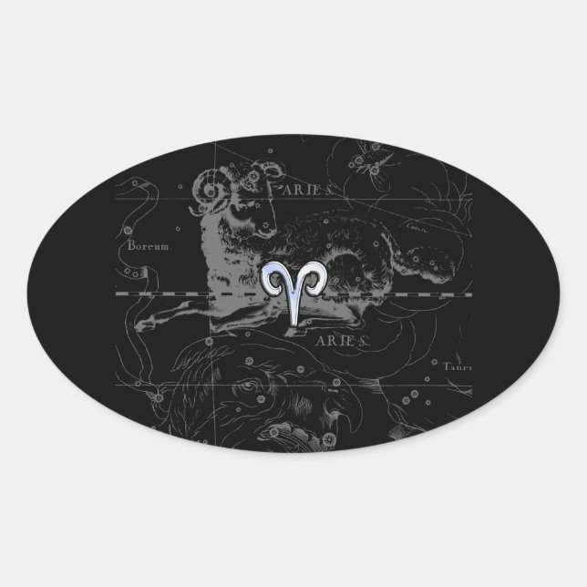 Adesivo Oval Chrome Style toca Zodiac Sinal em Hevelius (Frente)