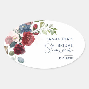 Adesivo Oval Chuva de Noiva Elegante em Aquarela com Rótulo Flo