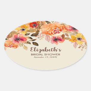 Adesivo Oval Chuva de Noiva Floral Aquarela Outono