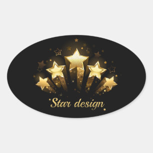 Adesivo Oval Cinco estrelas douradas a preto
