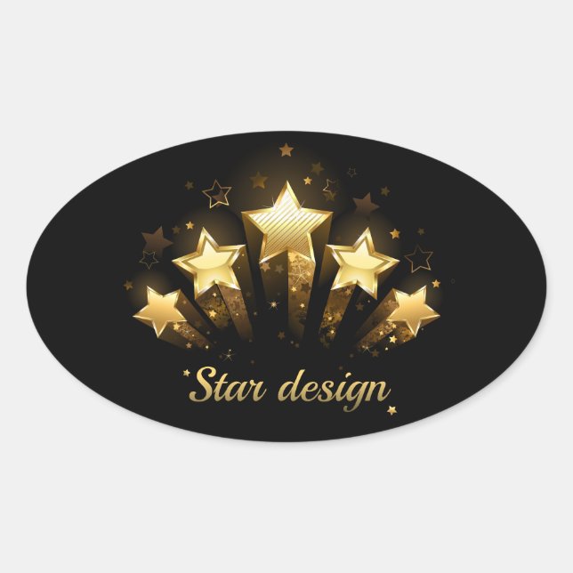 Adesivo Oval Cinco estrelas douradas a preto (Frente)