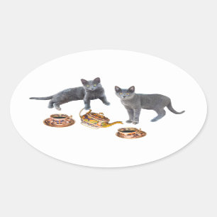 Adesivo Oval Cinza Cats Tea Party