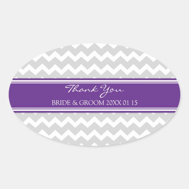 Adesivo Oval Cinza Plum Chevron Obrigado Sentença (Frente)