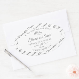 Adesivo Oval Cinza White Word Cloud Product Labels Corações Bon