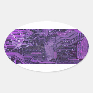 Adesivo Oval Circuitos roxos V1/V2, Cyberpunk Tech