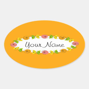 Adesivo Oval Círculo Citrus Orange Name Stick round
