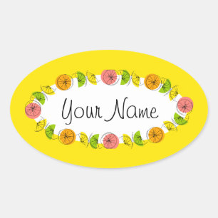 Adesivo Oval Círculo Citrus Yellow Name sticker round