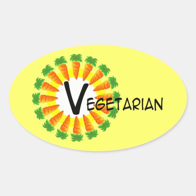 Adesivo Oval Círculo de Cenoura Sol Vegetariano (Frente)