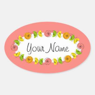 Adesivo Oval Citrus Circle Pink Name Stick round