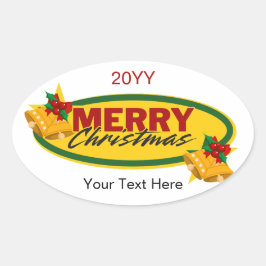 Adesivo Oval Classic Custom Text Merry Christmas Oval Sticker