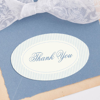 Adesivo Oval Classic Light Blue Stripes Thank You Wedding