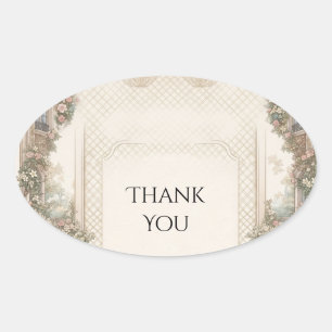 Adesivo Oval Clássico Quadro Floral Casamento Agradecimento