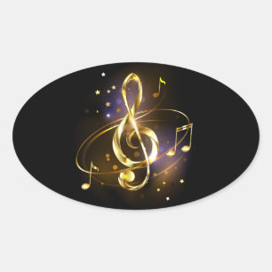 Adesivo Oval Clave de Sol Musical de Ouro