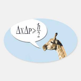 Adesivo Oval Clever Girafa explica Heisenberg incerteza pri