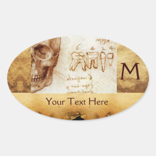 Adesivo Oval CLÍNICA DENTAL, MONOGRAMA DENTISTA, Pergaminho ant