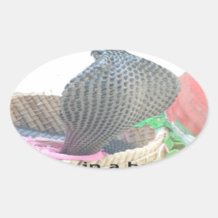 Adesivo Oval Cobra em uma cesta pronta para cuspir fogo