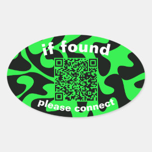 Adesivo Oval Código QR verde lima fofo perdido encontrado