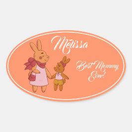 Adesivo Oval Coelho dia de as mães Cute.