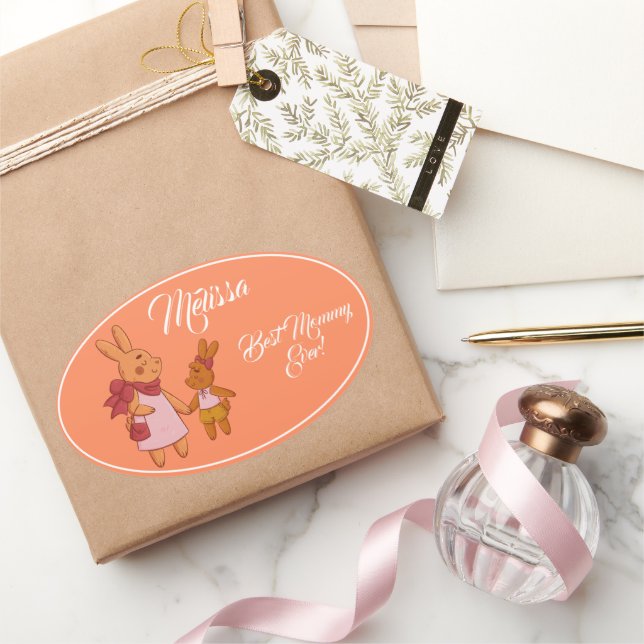 Adesivo Oval Coelho dia de as mães Cute. (Presentear)