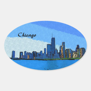 Adesivo Oval Colagem da Paisagem de Chicago Pintura