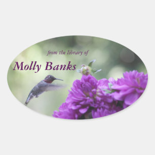 Adesivo Oval Colibri com o bookplate roxo das dálias