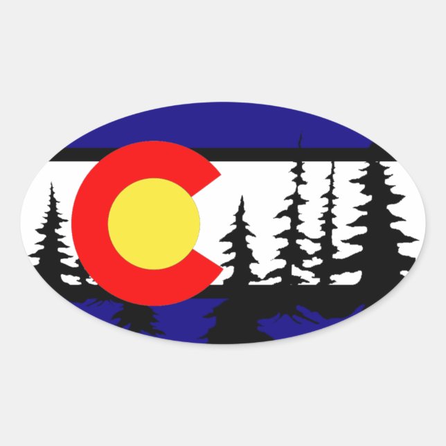 Adesivo Oval Colorado Flag Tree Silhouette (Frente)