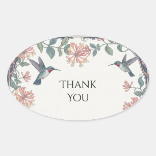 Adesivo Oval Colorido Beija-flor Floral Casamento Agradecimento
