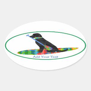 Adesivo Oval Colorido Coloque o Conselho preppy Black Lab para