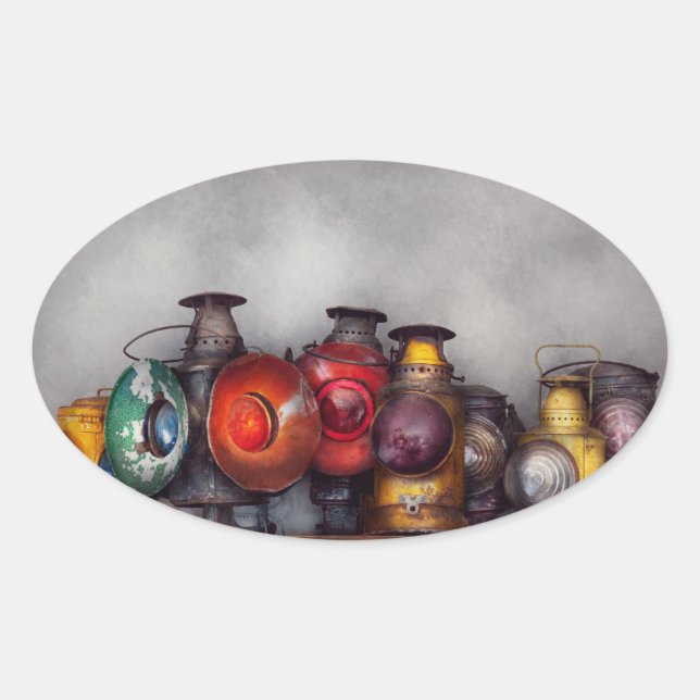 Adesivo Oval Comboio - Uma coleção de lanternas ferroviárias (Frente)