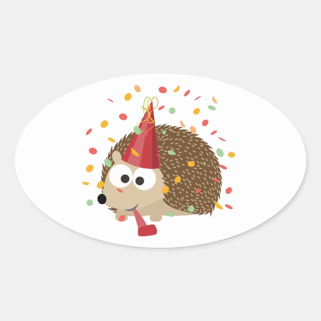 Adesivo Oval Confetti Party Hedgehog (Frente)