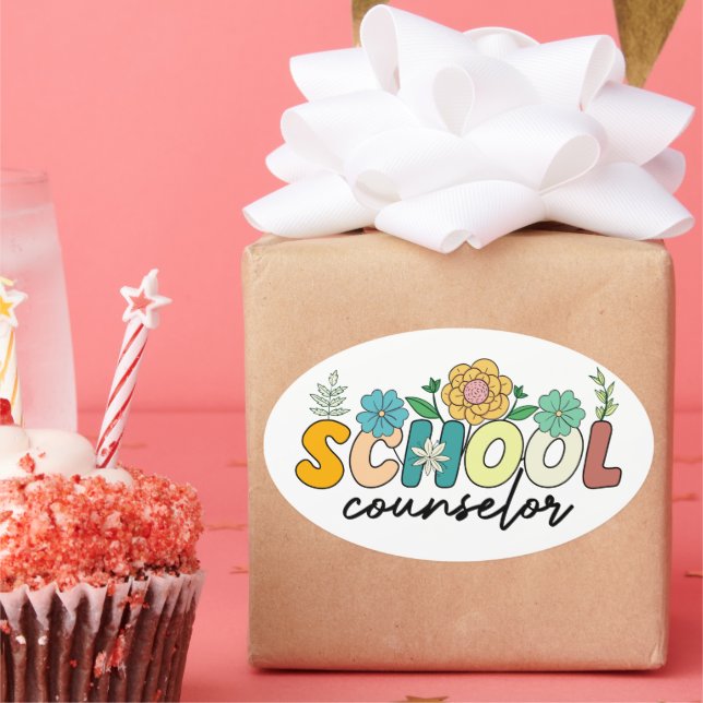 Adesivo Oval Conselheiro Escolar Professora de Flor Selvagem Bo (Festa)