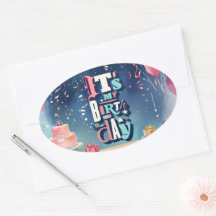 Adesivo Oval Convite de aniversário